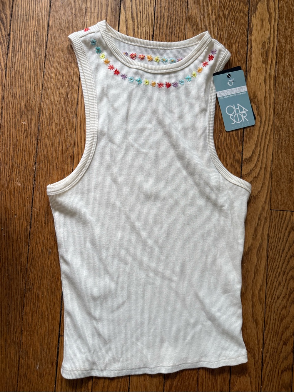 Chaser Ribbed Tank with Rainbow Flower Embroidery - Size Small - NWT